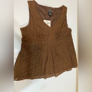 Brown Eyelet Sleeveless Top